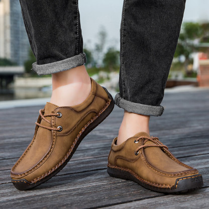 ORNGMALL New Spring Formal Shoes for Men Luxury Brand Men Shoes Fashion Casual Shoes Lace-Up Men Leather Shoes Leather Flat Shoes Big Size 38-48