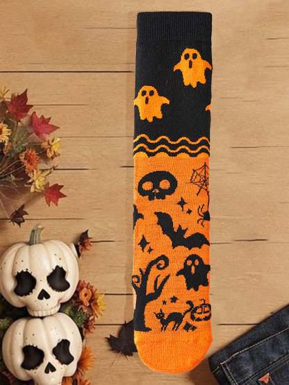 Halloween Pumpkin Ghost Bat Gift Pattern Mid-Tube Socks
