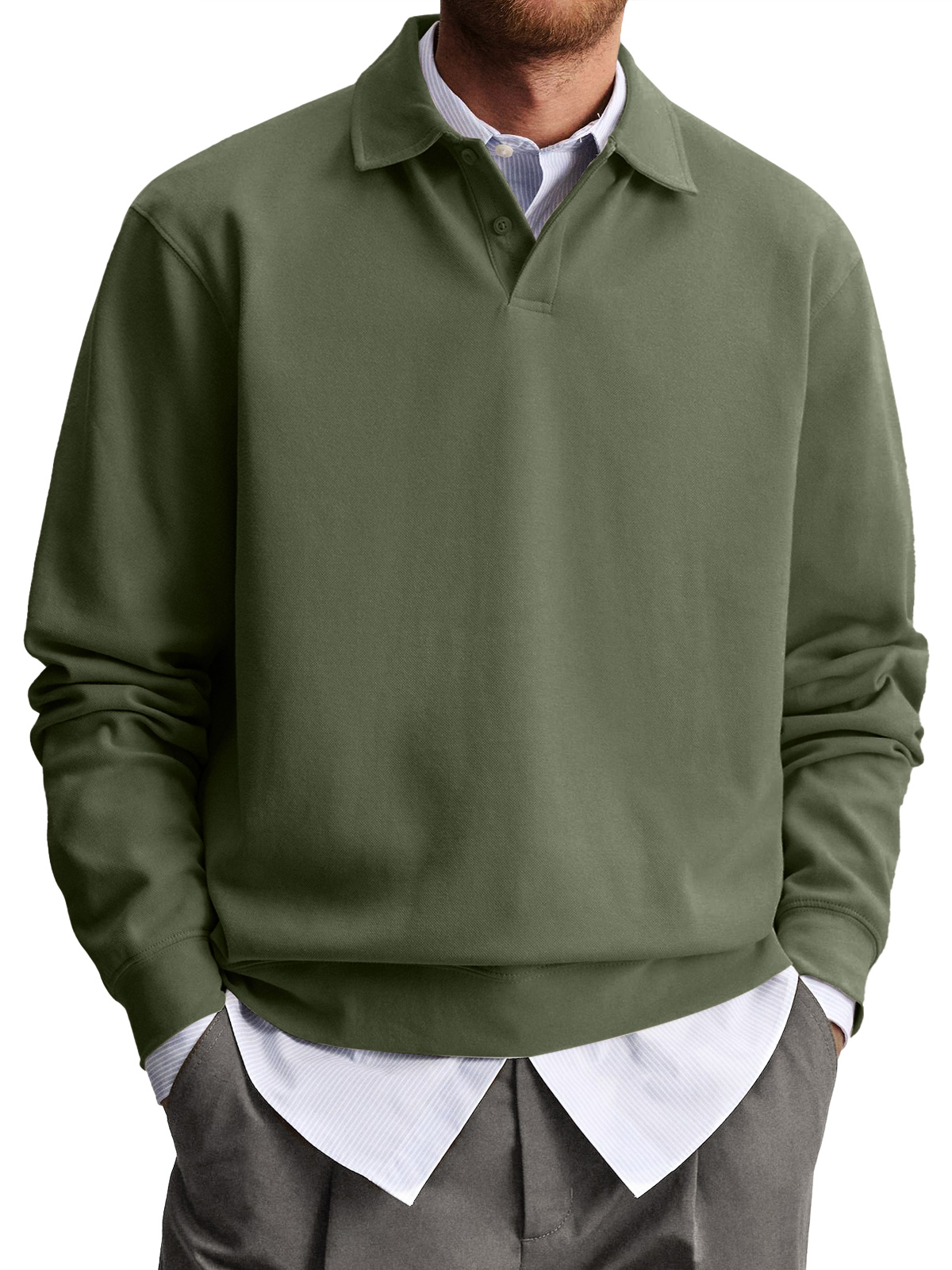 Men's Casual Lapel Comfortable Solid Color Polo Sweatshirt-tidenox