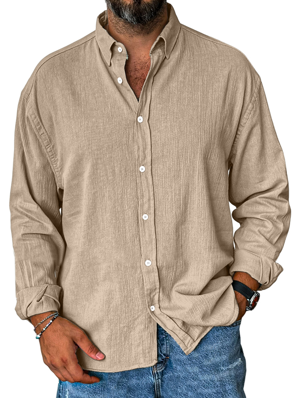 Men's Comfortable Everyday Solid Color Lapel Long Sleeve Shirt-tidenox
