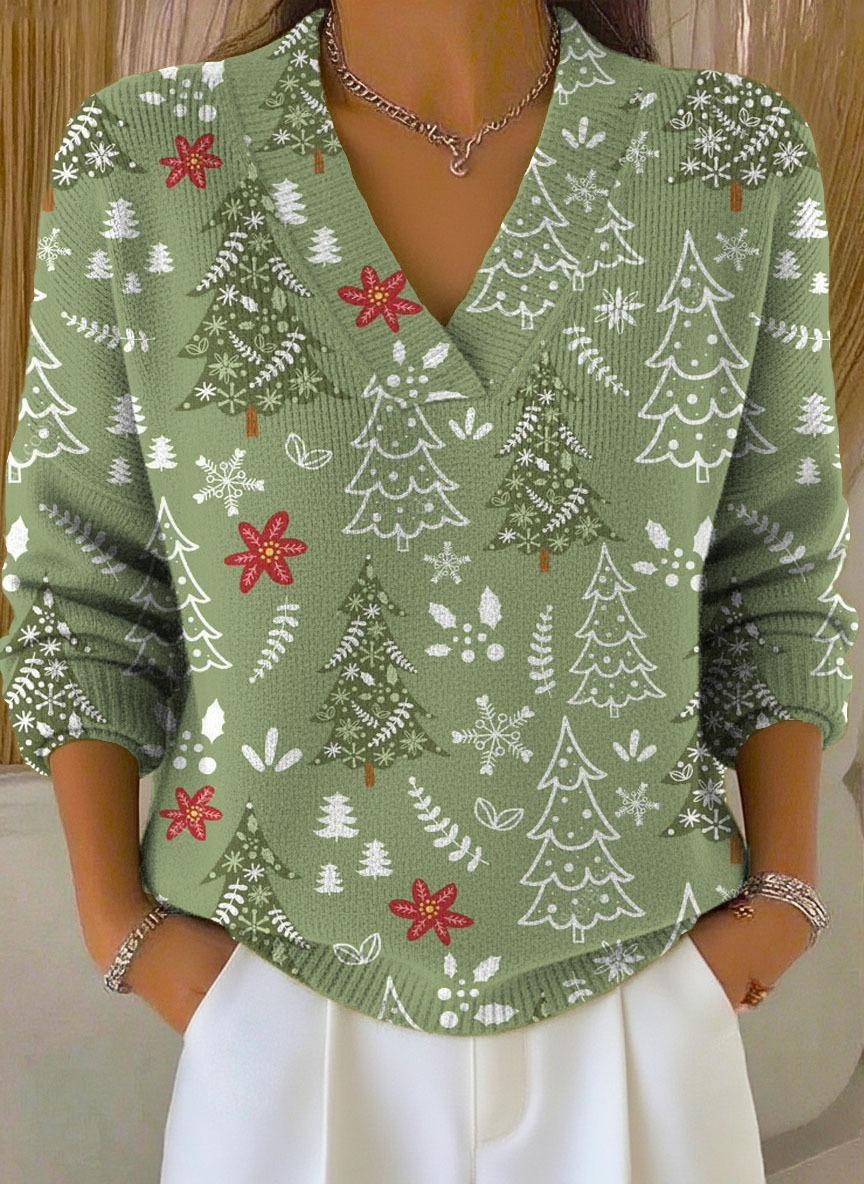 Women's Christmas Tree Pattern Art Print Buttoned Cardigan Sweater-tidenox