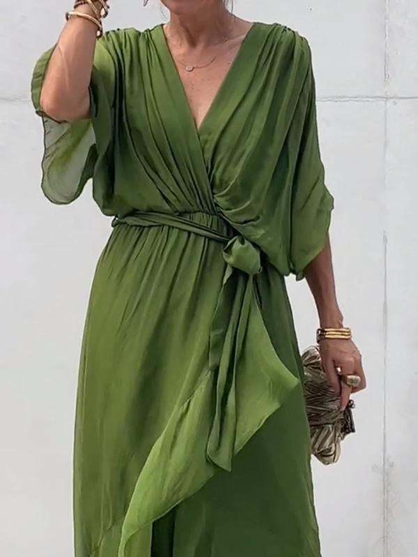 Stylish and elegant V-neck maxi dress-tidenox