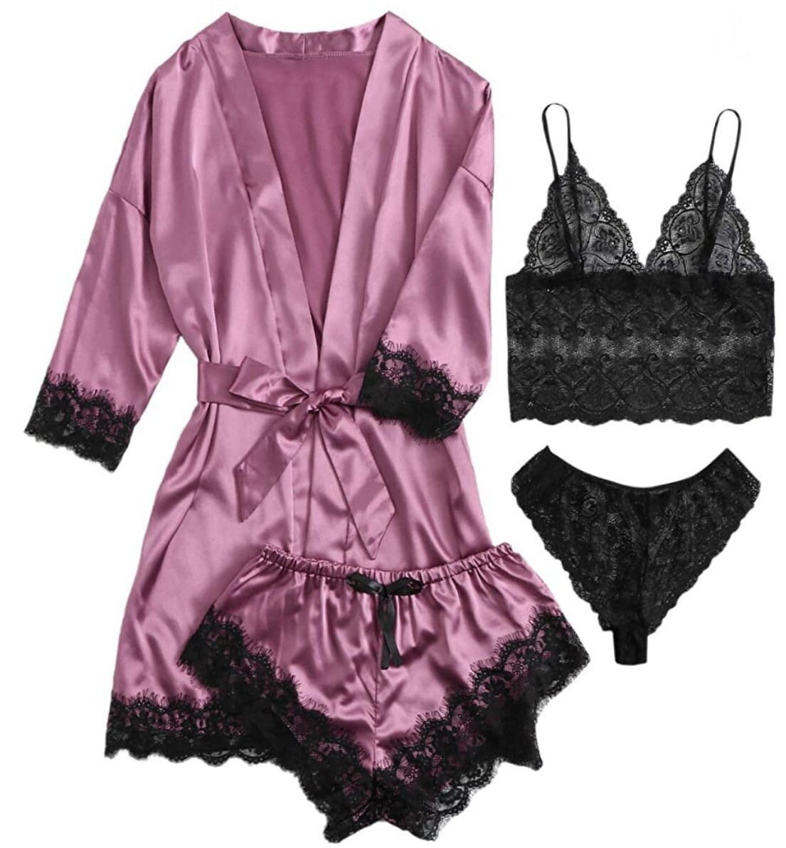 🔥Valentine's Day 4 sets of lace satin sling pajamas set🌹-tidenox