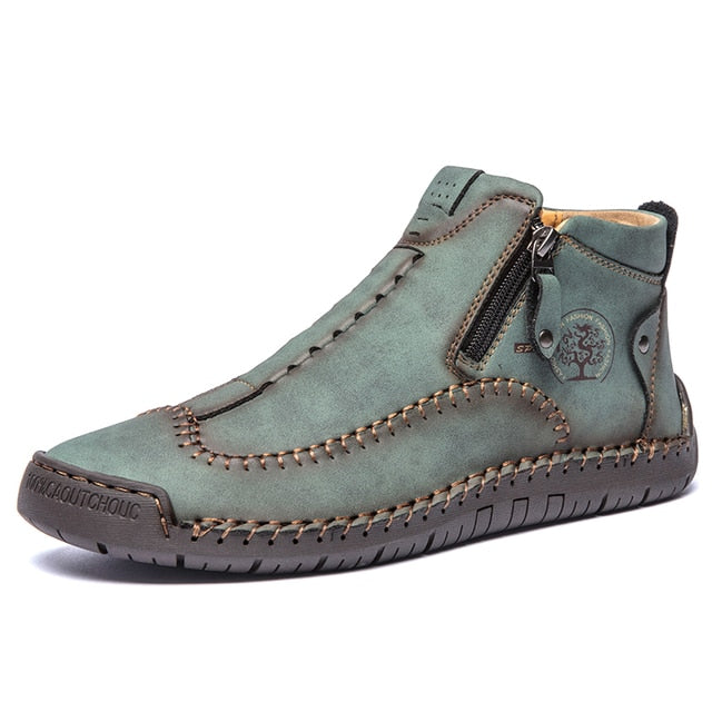 Zipper Plush Ankle Leather Orthopedic Shoes For Men Nonslip Boots-tidenox