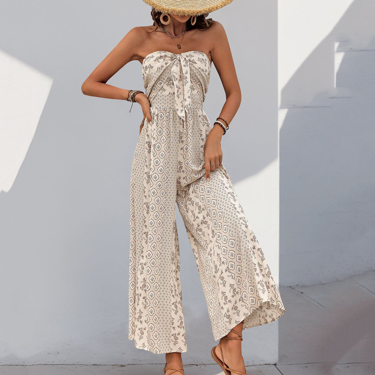 beachsissi Fashion Bandeau Printed Casual Jumpsuit