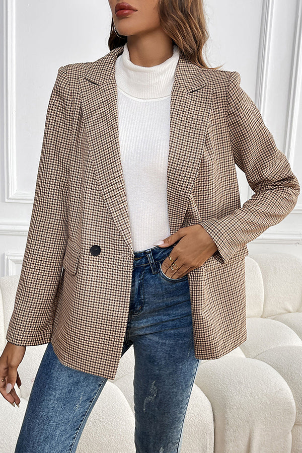 Vintage Houndstooth Lapel Long-sleeved Casual Blazer-tidenox