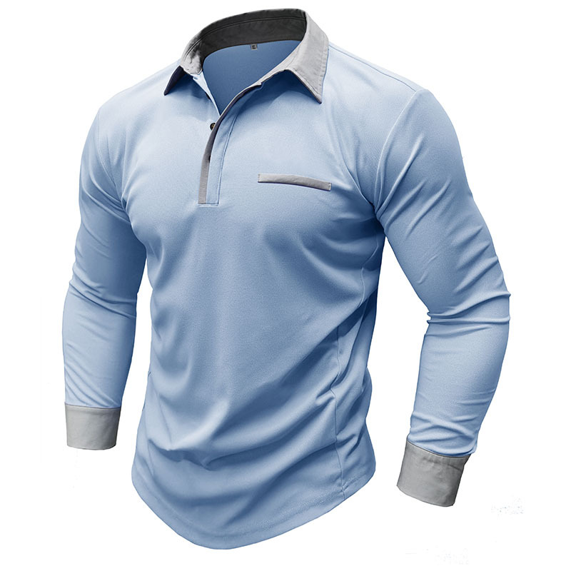 Men's new casual long sleeve lapel Polo shirt Henry shirt men's top-tidenox