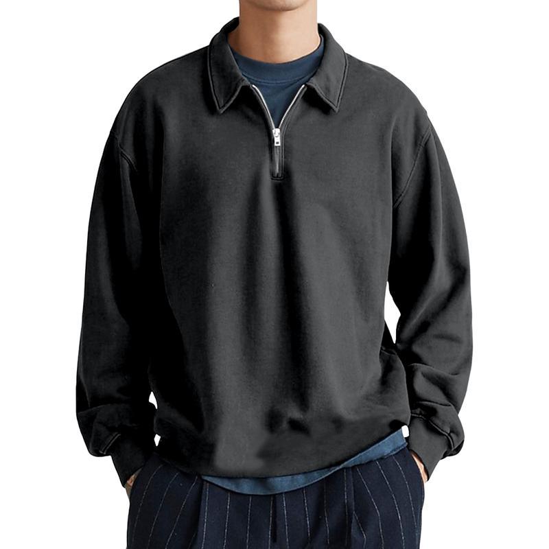 Men's Casual Half-zip Lapel Loose Pullover Polo Shirt-tidenox