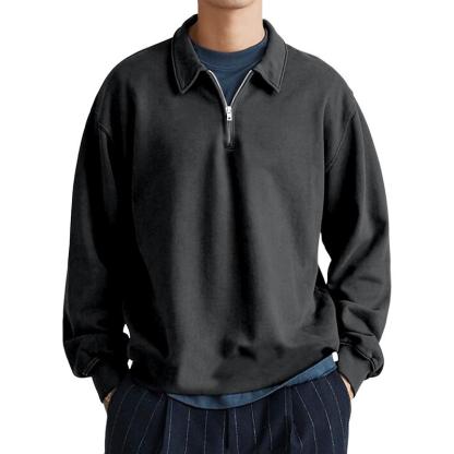 Men's Casual Half-zip Lapel Loose Pullover Polo Shirt-tidenox