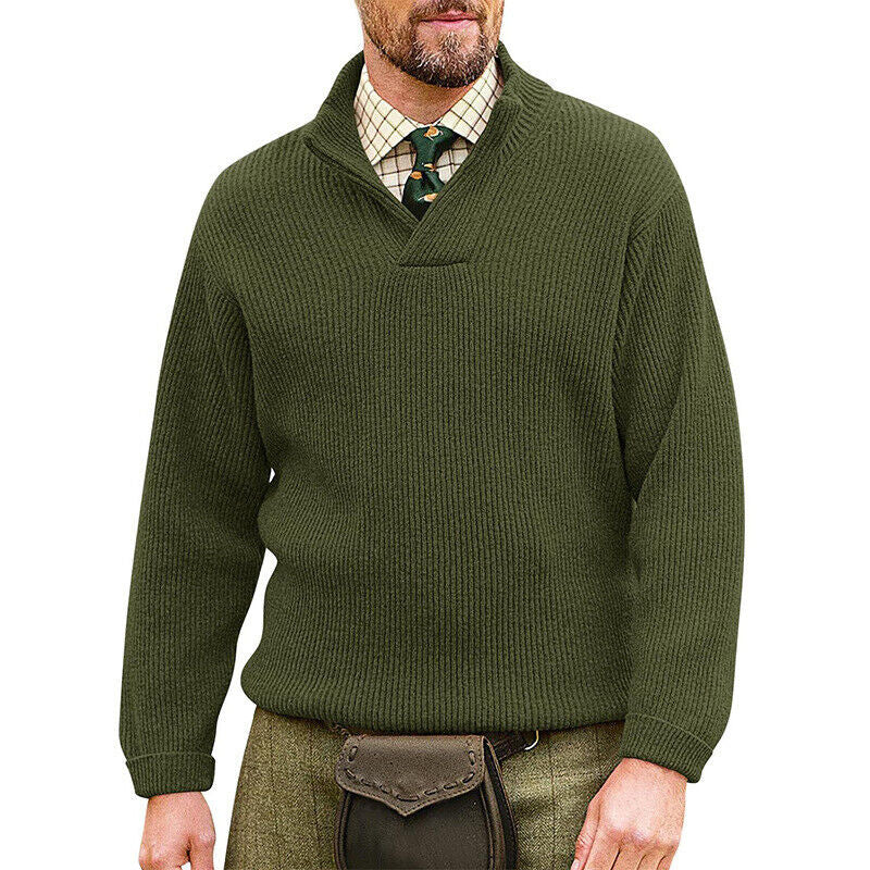 Men's knit jumper V-neck solid color sweater men's sweater-tidenox