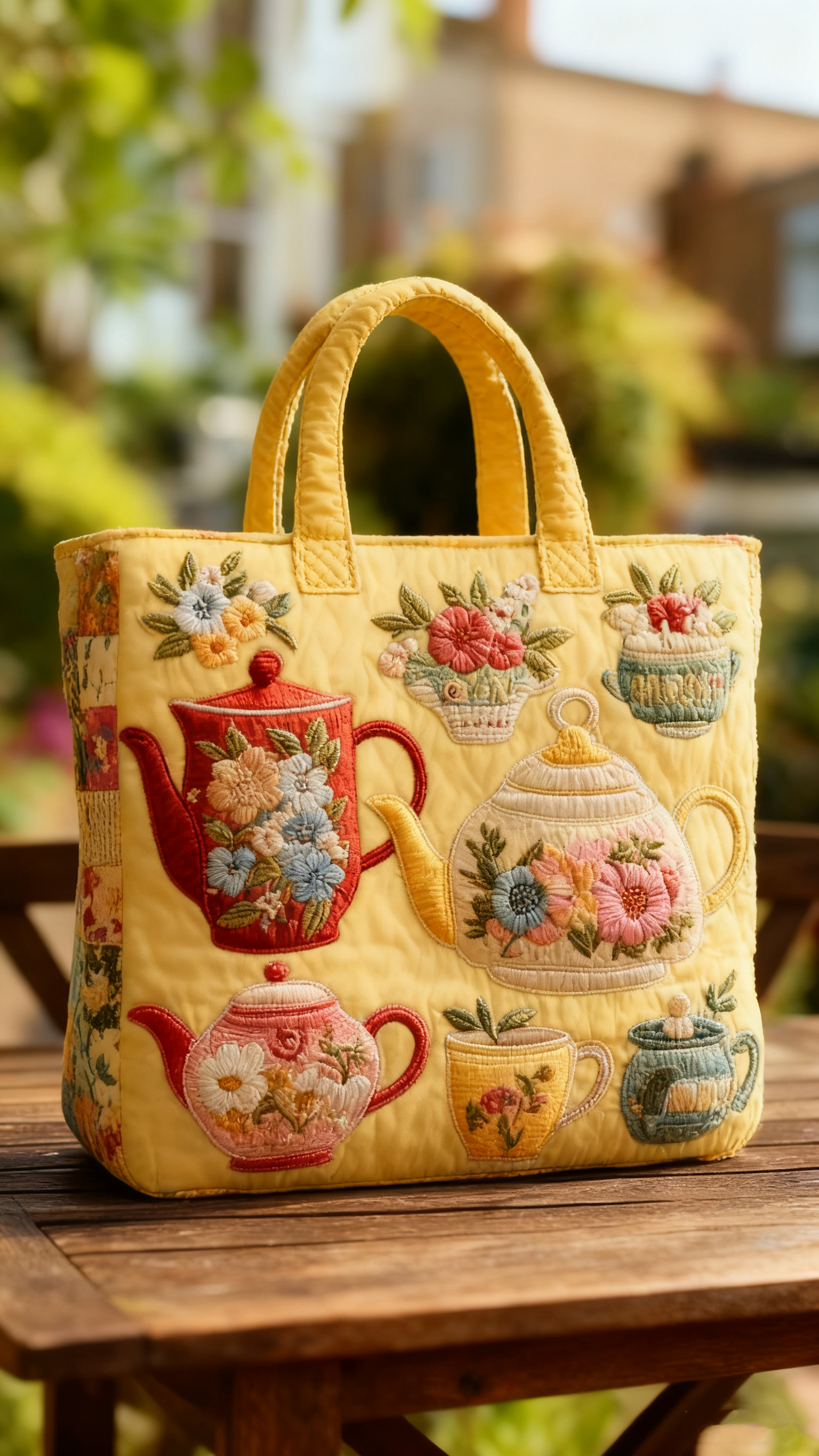 Floral Teapot Quilted Tote Bag 1024-tidenox