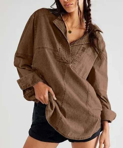 Limited time sale🔥Women's Denim V-Neck Pullover Shirt (BUY 2 FREE SHIPPING)-tidenox