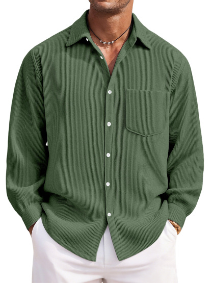 Men's Everyday Casual Solid Color Corduroy Button Lapel Long Sleeve Shirt-tidenox