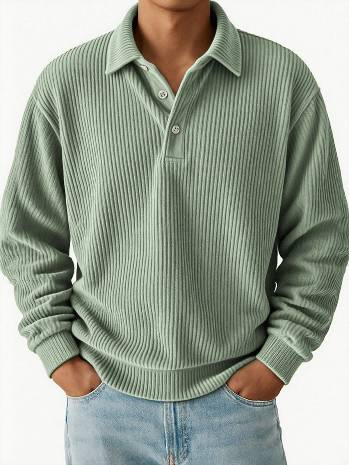  Men's Vintage Corduroy Pit Striped Casual Long Sleeve Polo Shirt-tidenox