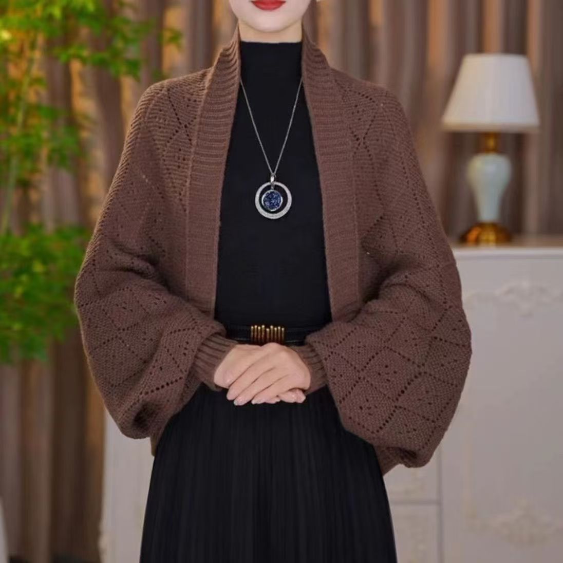 Fashion Hollow Out Knitted Shawl Coat-tidenox