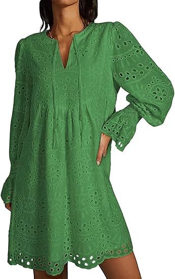 2025 New Arrival- Casual Eyelet Lace Dress for Women-tidenox