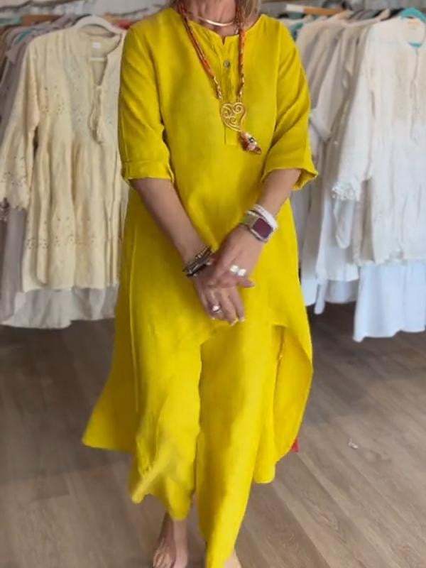 💕Women's Solid Color Linen Casual Suit