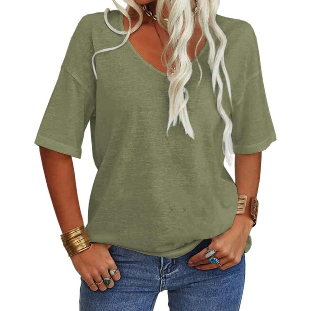 Women's Solid Color V-Neck T-shirt(Buy More Save More)-tidenox