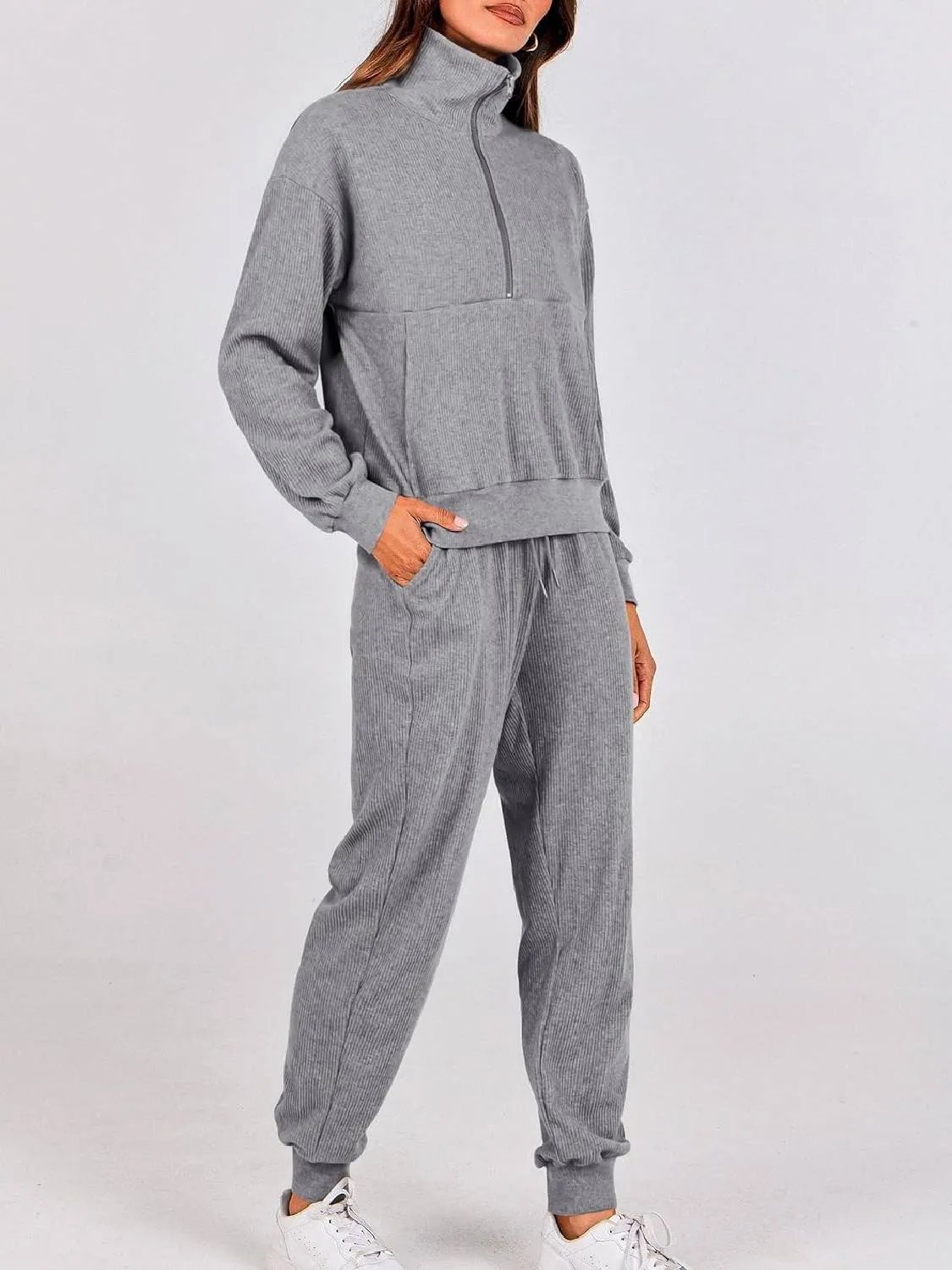 ⏰Hot Sale-Womens 2 Piece Long Sleeve Half Zip Pullover Fall Tracksuit Sweatsuits Set(Buy 2 Free Shipping)-tidenox