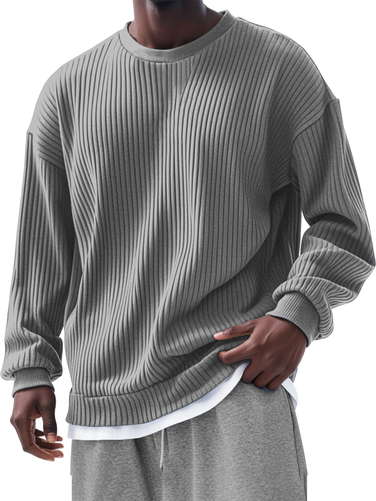 Men's Casual Solid Color Pit Long Sleeve T-Shirt-tidenox