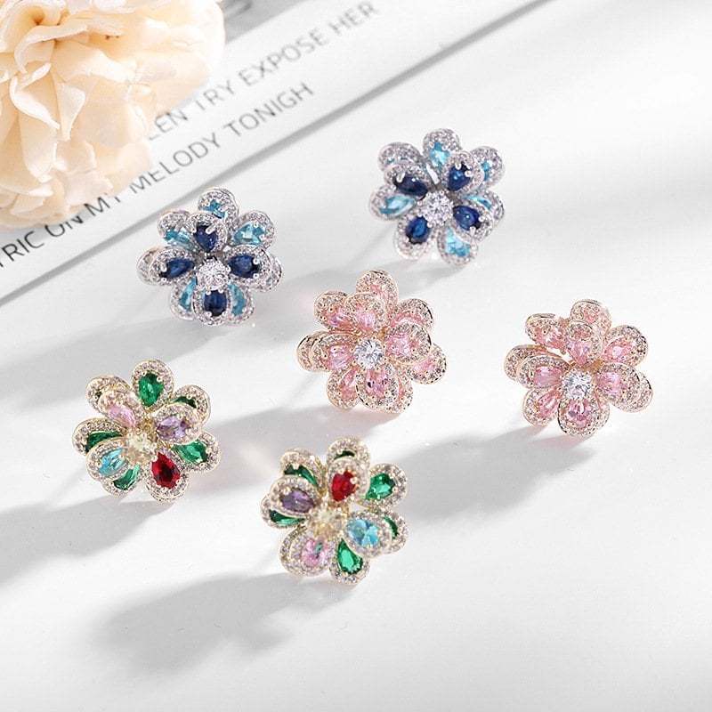 (Spring Limited Edition) Colorful Zircon Flower Earrings-tidenox