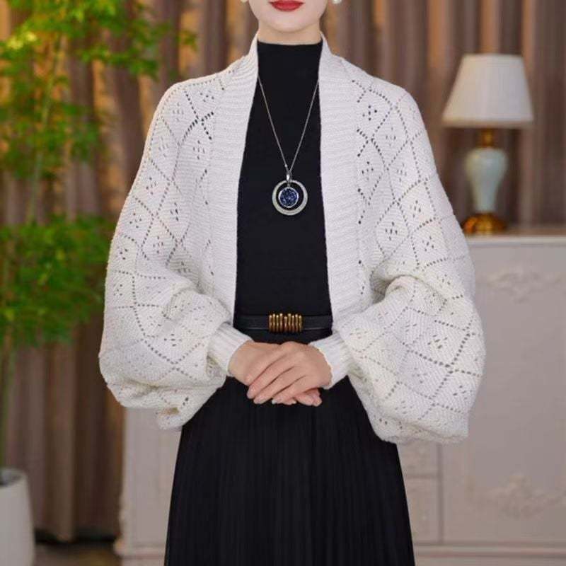 Fashion Hollow Out Knitted Shawl Coat-tidenox