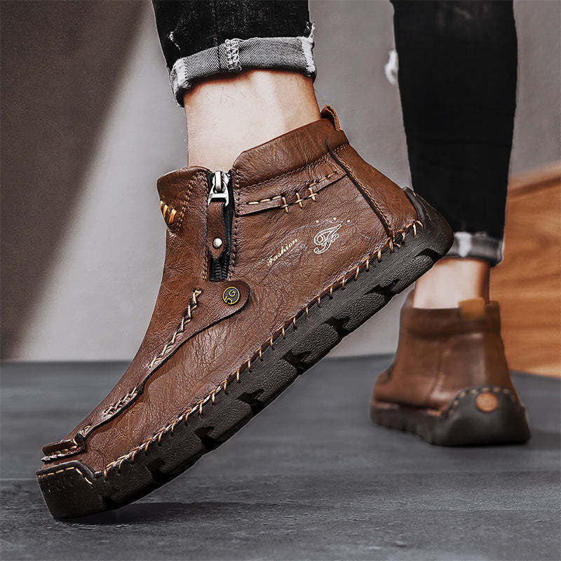 (⏰Last Day 70% OFF🔥)Men's Top-Quality Motorcycle Boots Hand-Stitched Genuine Leather Boots-Wide Toe, Waterproof， Anti-Slip， Anti-Sprain，Suitable for Work, Driving, Hiking-tidenox