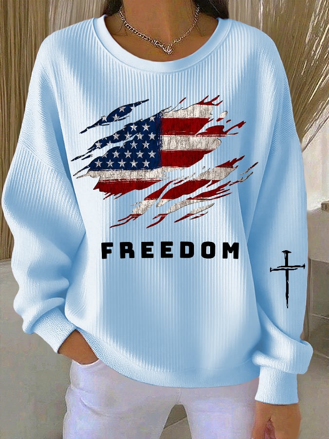 Women's Freedom American Flag Casual Sweatshirt-tidenox