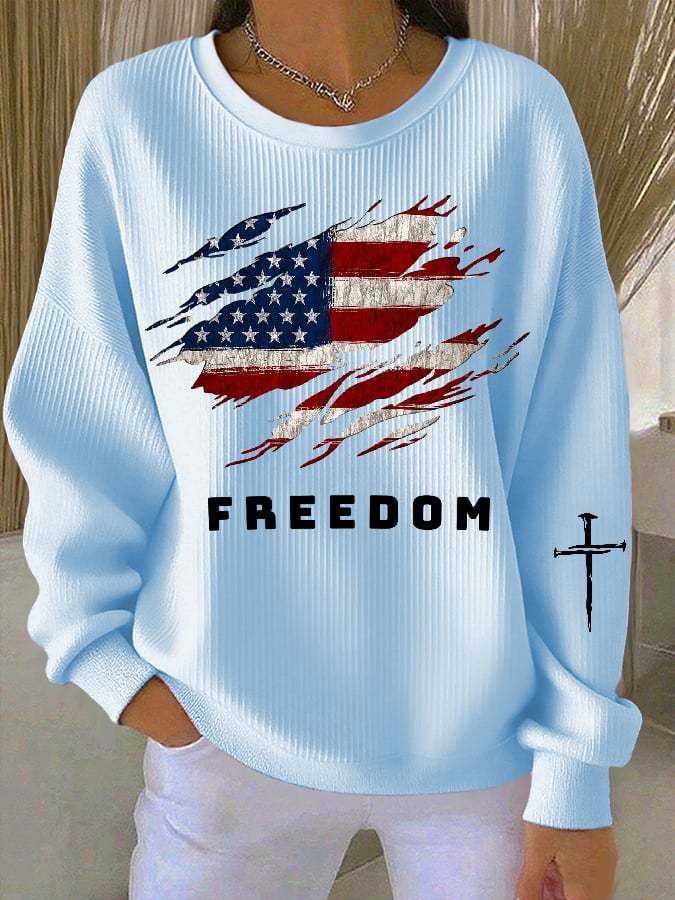 Women's Freedom American Flag Casual Sweatshirt-tidenox