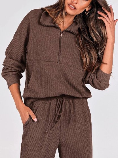 ⏰Hot Sale-Womens 2 Piece Long Sleeve Half Zip Pullover Fall Tracksuit Sweatsuits Set(Buy 2 Free Shipping)-tidenox