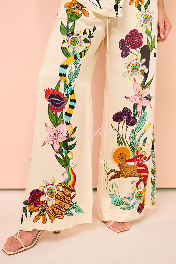 Claire Satin Unique Print Elastic Waist Pocketed Wide Leg Pants-tidenox