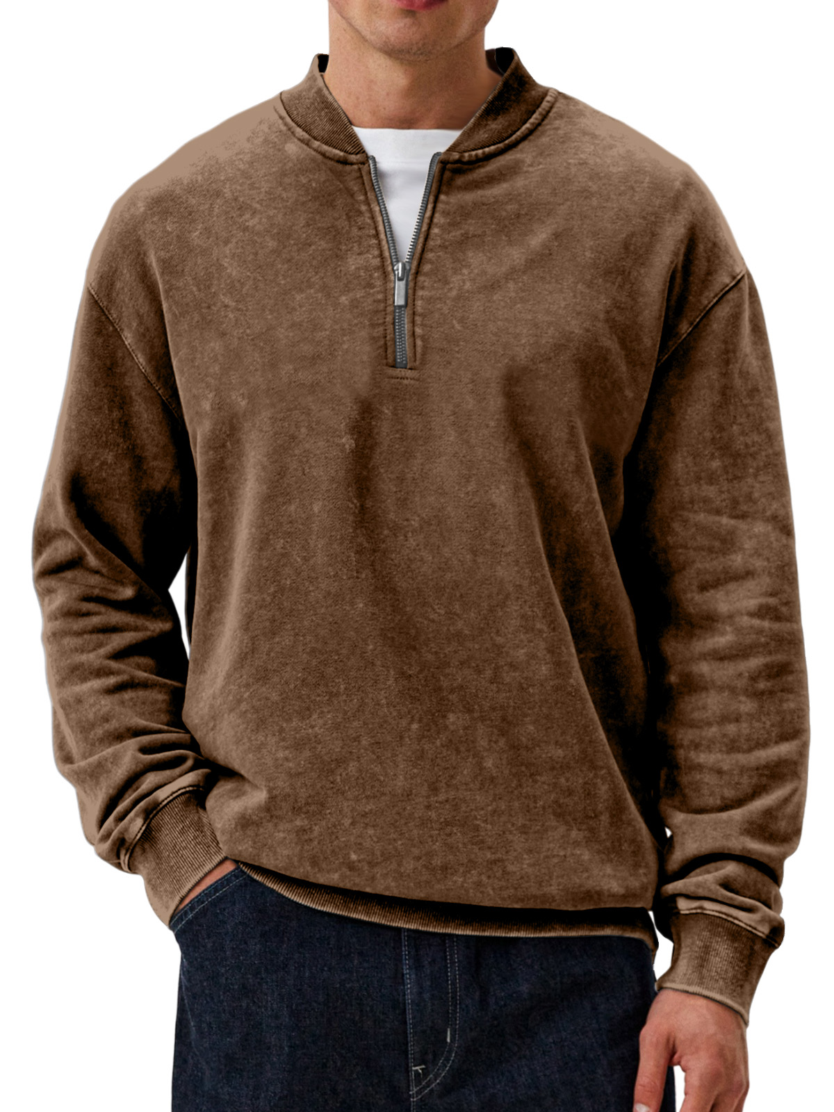 Men's Casual Retro Baseball Collar Zipper Long-sleeved Sweatshirt-tidenox
