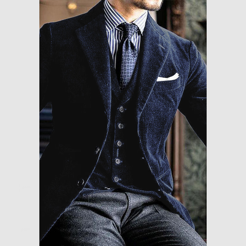 Men's Elegant Lapel Three Button Corduroy Blazer ( NEW )-tidenox