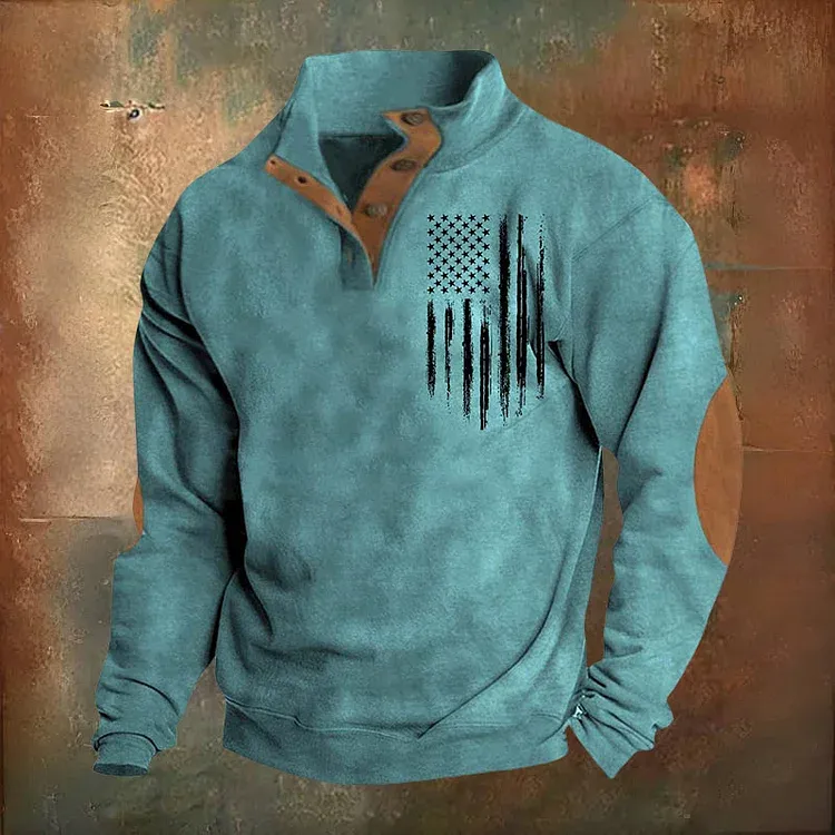 🔥Hot Sale🔥Men's Oversized Sweatshirt Long Sleeve Stand Collar Button Pullover-tidenox