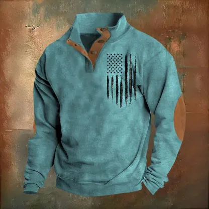 🔥Hot Sale🔥Men's Oversized Sweatshirt Long Sleeve Stand Collar Button Pullover-tidenox