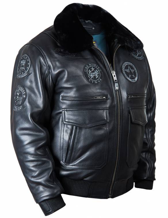 TOP GUN JOLLY ROGERS FLIGHT LEATHER JACKET BLACK[FREE SHIPPING TODAY]-tidenox