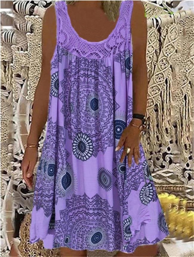 💥Women Summer O-Neck Sleeveless Print Dress-tidenox