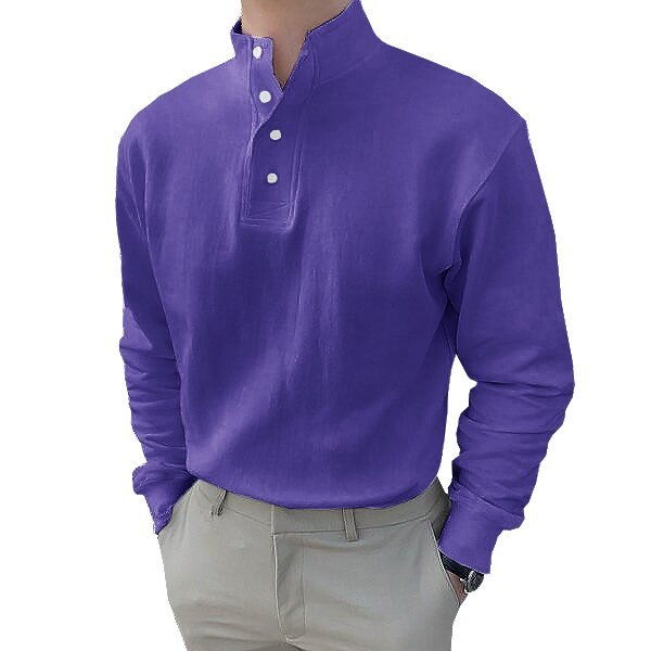 Gentleman's Simple Basic Stand-up Collar Long-sleeved Polo Shirt-tidenox