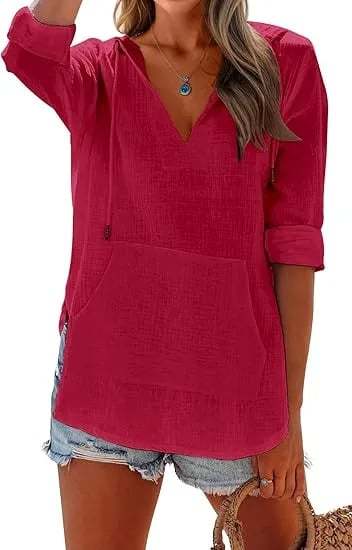 Women's V-Neck Hooded Beach Cover-Up-tidenox
