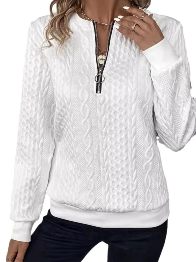 Jacquard Casual Plain Loose Sweatshirt-tidenox