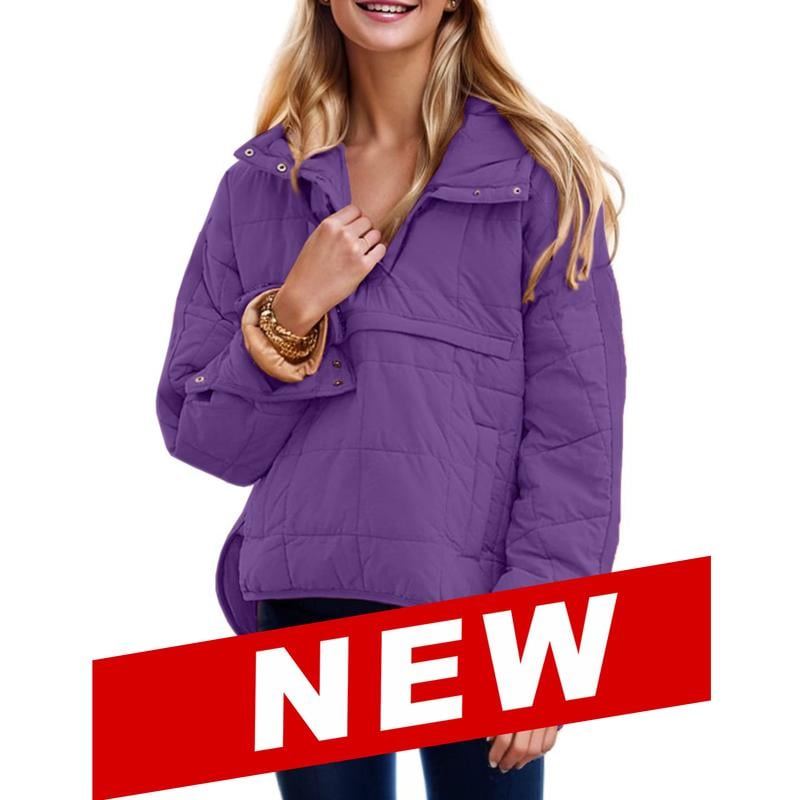 🔥Women's Oversized Hooded Puffer Jacket Quilted Lightweight Winter Warm Pullover Padded Hoodies Coat-tidenox
