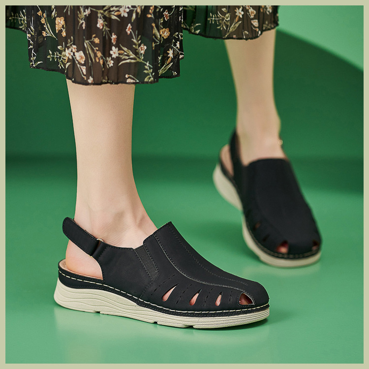 Casual Orthopedic Velcro Walking Wedge Toe Sandals-tidenox