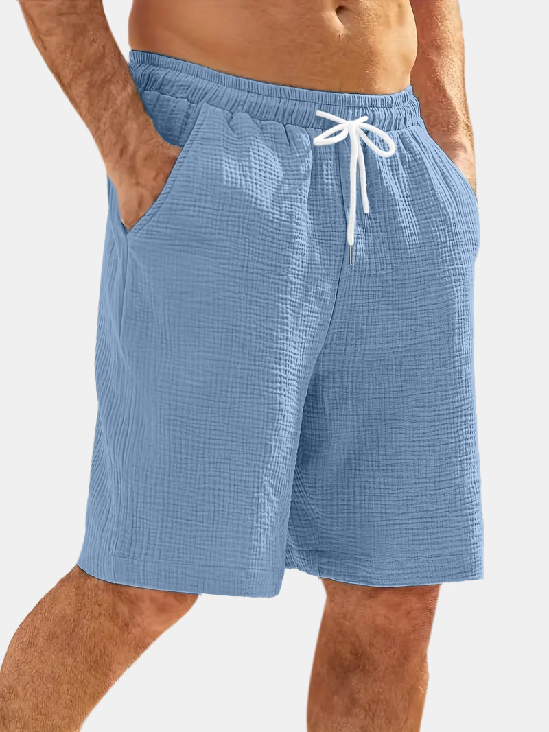 Men's Casual Hawaiian Bubble Wrinkle Comfortable Solid Color Beach Shorts-tidenox