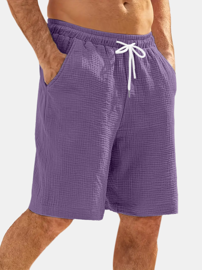 Men's Casual Hawaiian Bubble Wrinkle Comfortable Solid Color Beach Shorts-tidenox