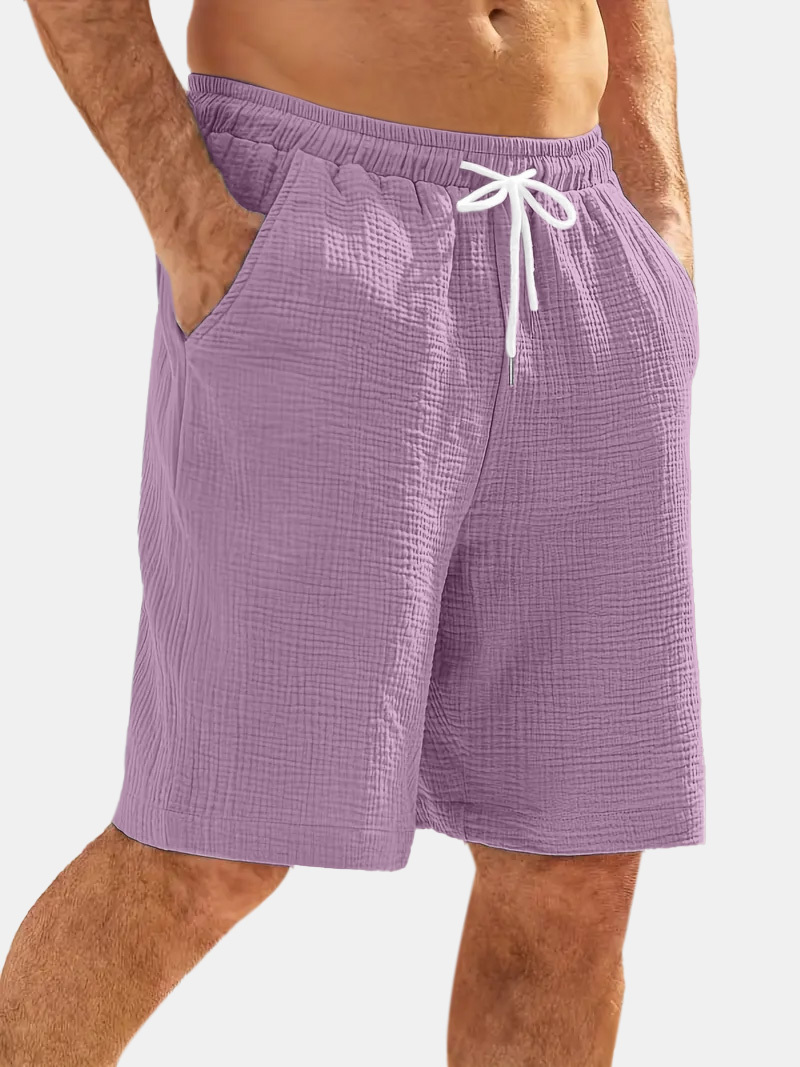 Men's Casual Hawaiian Bubble Wrinkle Comfortable Solid Color Beach Shorts-tidenox