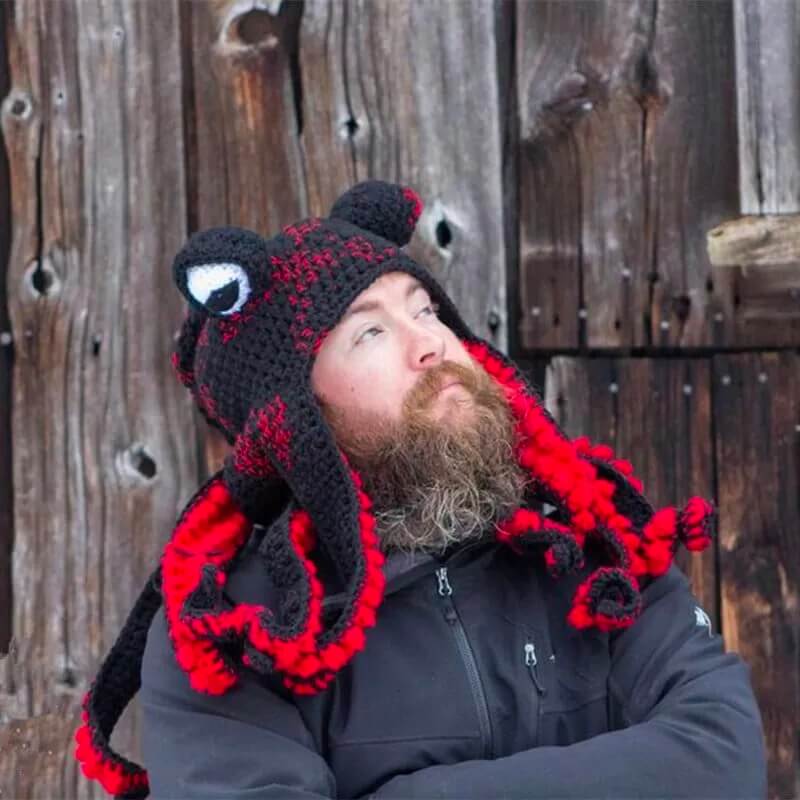 Octopus Pattern Color Block Knitted Hat-tidenox
