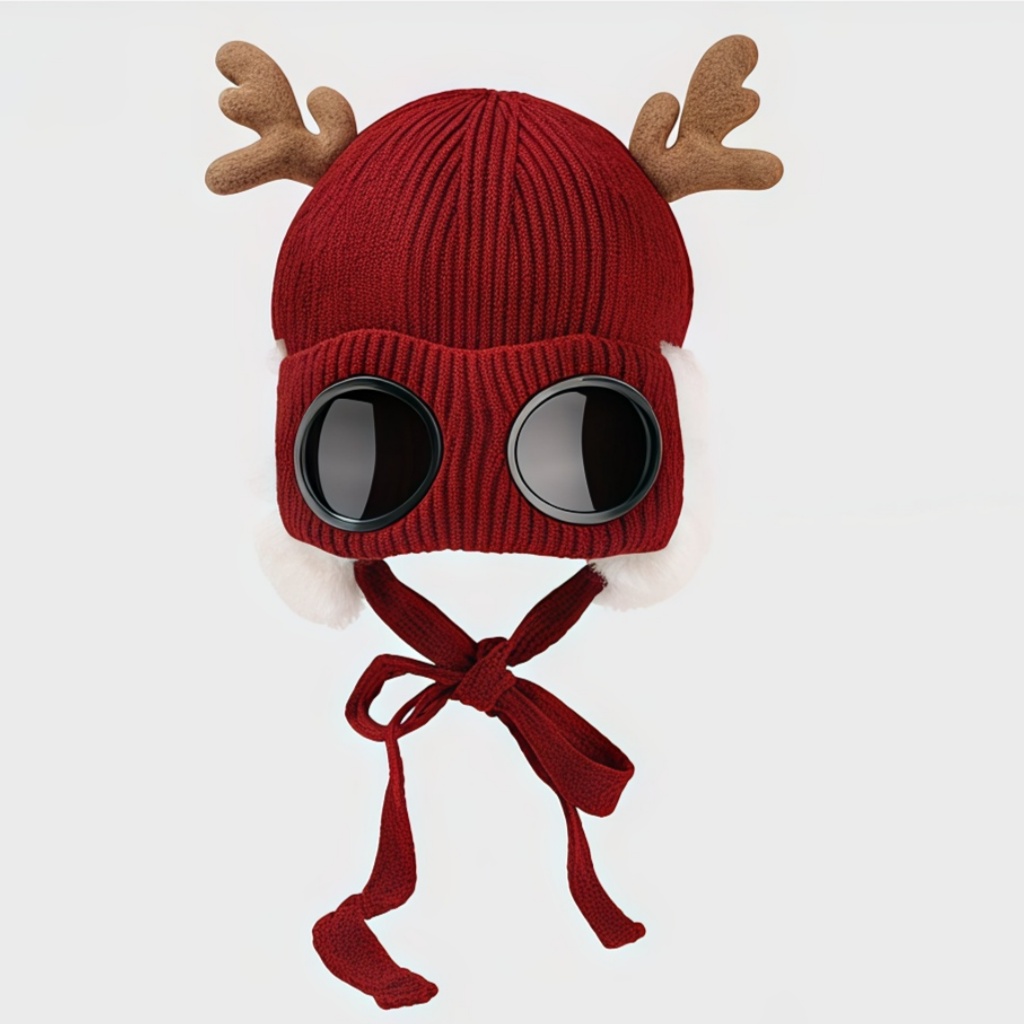 🔥🦋 Winter Knitted Deer Antler Aviator Hat with Goggles-tidenox