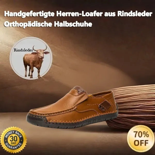 🐂 Men's calf leather casual shoes 👞 Hand-stitched, easy to put on and take off ✅ Arch support, pain relief - comfortable walking-tidenox