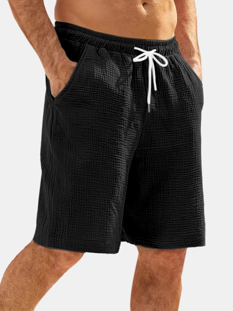 Men's Casual Hawaiian Bubble Wrinkle Comfortable Solid Color Beach Shorts-tidenox