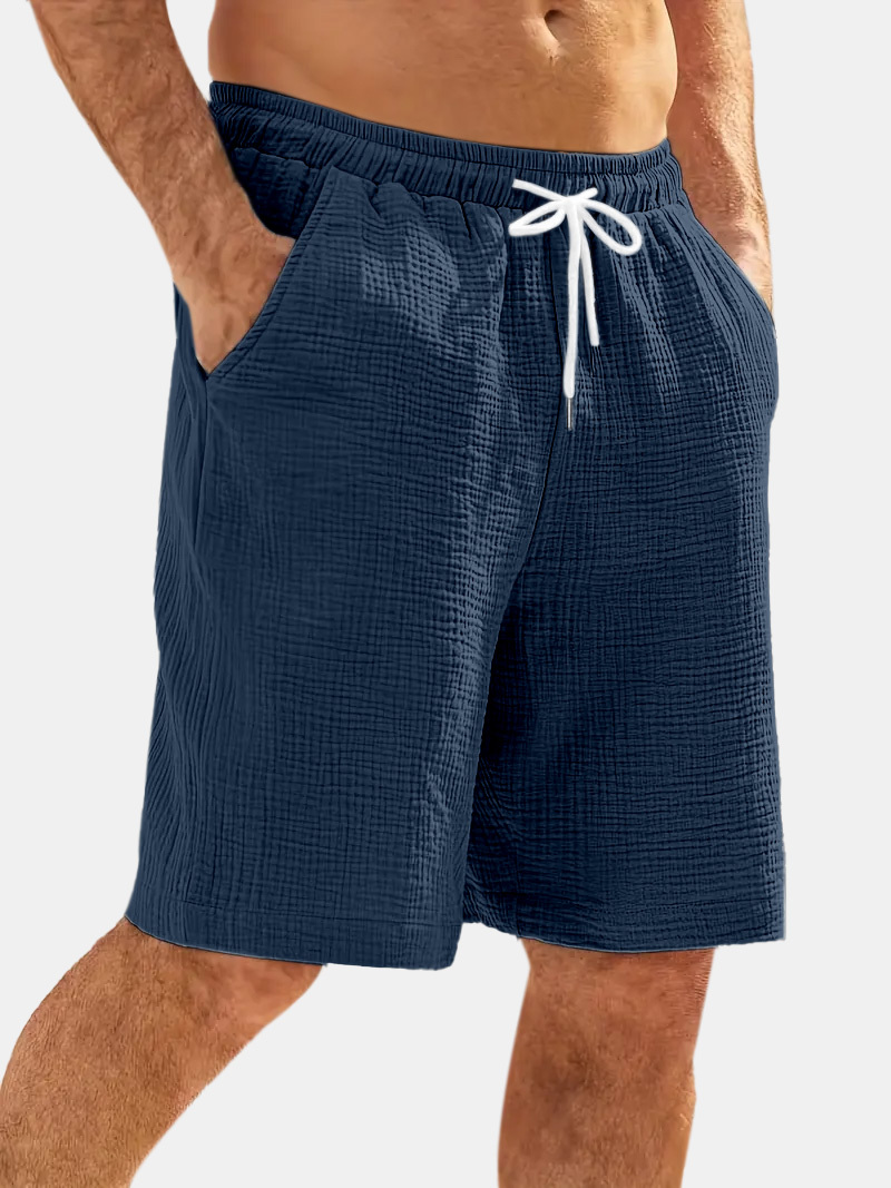 Men's Casual Hawaiian Bubble Wrinkle Comfortable Solid Color Beach Shorts-tidenox